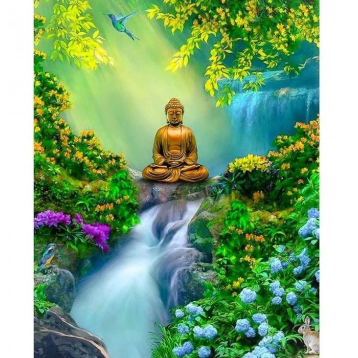 Charles Keasing goedkoop Kaal Boeddha waterval | Diamond painting Nederland
